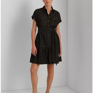Lauren Denim Short-Sleeve Shirtdress, Size 14, EUC,  Nightfall Wash (dark denim)